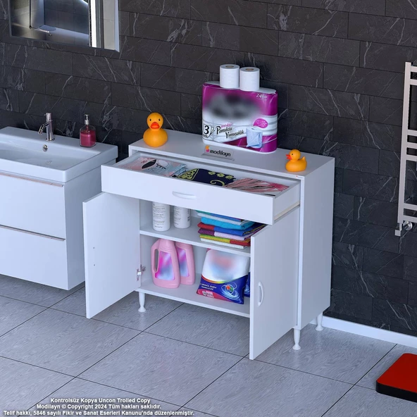 Modilayn EMİR 100x88x32,5 cm 1 Çekmece 2 Kapak 1 Raf 2 Bölme Çok Amaçlı Banyo & Mutfak Dolabı