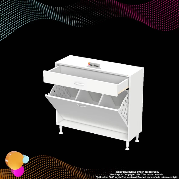 Modilayn EMİR 95x88x32,5 cm 3 Göz Sepetli kirli çamaşır pratik  düzenleyici dolap - Resim 9