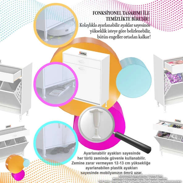 Modilayn EMİR 100x88x32,5 cm 3 Göz Sepetli kirli çamaşır pratik  düzenleyici dolap - Resim 6