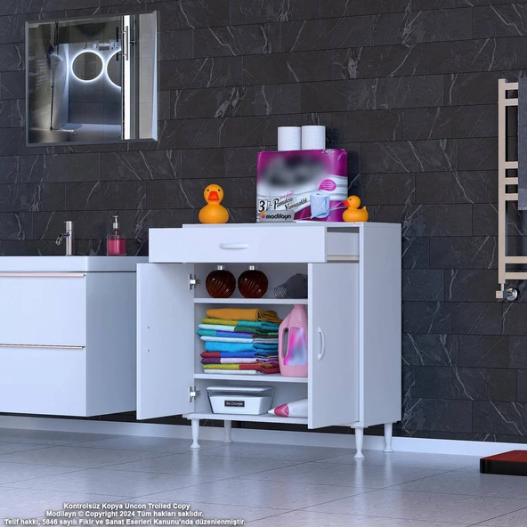 Modilayn EMİR 80 x 88 x 32,5 cm 1 Çekmece 2 Kapak 2 Raf 3 Bölme Çok Amaçlı Banyo & Mutfak Dolabı  - 3
