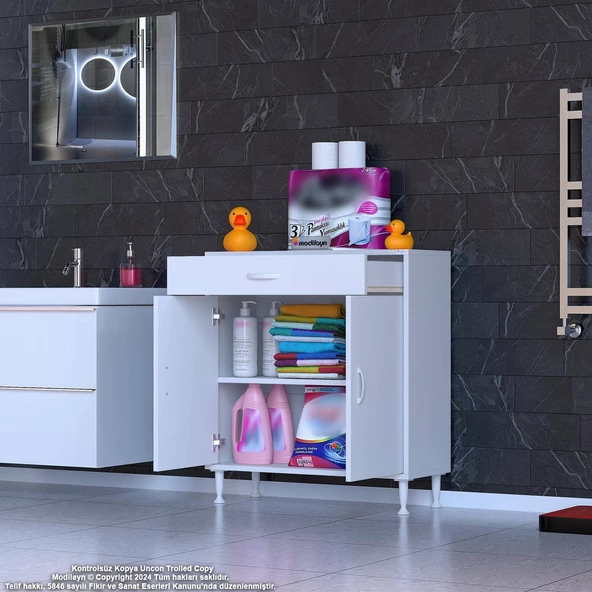 Modilayn EMİR 80x88x32,5 cm 1 Çekmece 2 Kapak 1 Raf 2 Bölme Çok Amaçlı Banyo & Mutfak Dolabı - 3