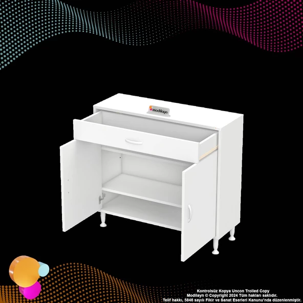 Modilayn EMİR 95 x 88 x 32,5 cm 1 Çekmece 2 Kapak 2 Raf 3 Bölme Çok Amaçlı Banyo & Mutfak Dolabı  - Resim 9