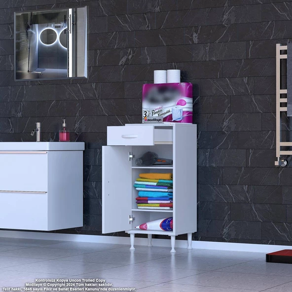 Modilayn EMİR 40 x 88 x 32,5 cm 1 Çekmece 1 Kapak 2 Raf 3 Bölme Çok Amaçlı Banyo & Mutfak Dolabı - 3