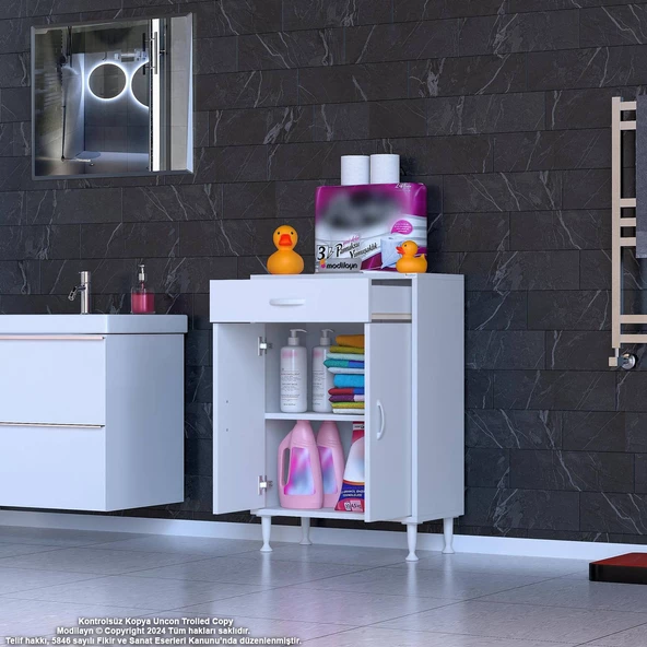 Modilayn EMİR 65x88x32,5 cm Çok Amaçlı 2 Kapak 1 Çekmece 1 Raf 2 Bölmeli Dolap - 3