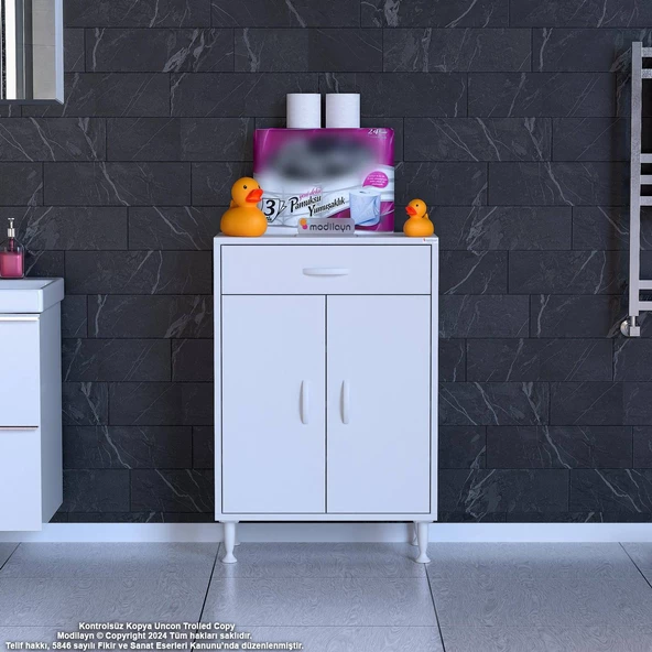 Modilayn EMİR 60 x 88 x 32,5 cm Çok Amaçlı 1 Çekmece 2 Kapaklı 3 Raf 4 Bölmeli Dolap - 3