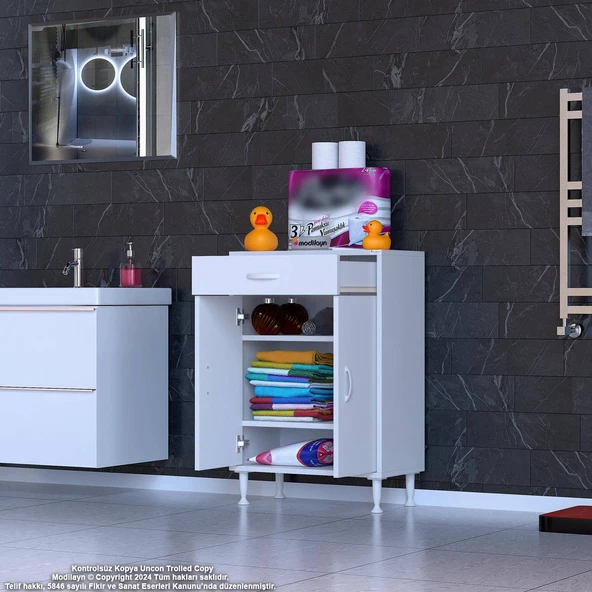 Modilayn EMİR 55 x 88 x 32,5 cm 1 Çekmece 2 Kapak 2 Raf 3 Bölme Çok Amaçlı Banyo & Mutfak Dolabı  - Resim 3