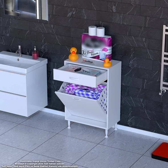 Modilayn EMİR 55x88x32,5 cm 1 Göz Sepetli kirli çamaşır çok foksiyonlu düzenleyici dolap