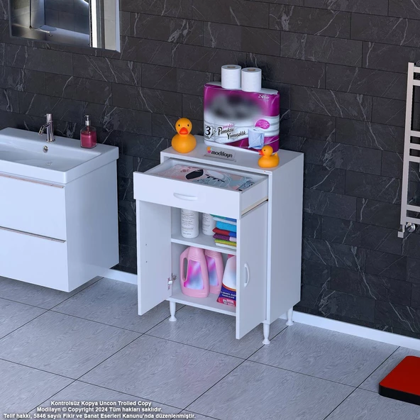 Modilayn EMİR 55x88x32,5 cm 1 Çekmece 2 Kapak 1 Raf 2 Bölme Çok Amaçlı Banyo & Mutfak Dolabı
