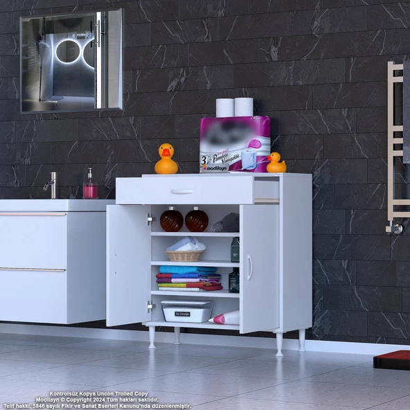 Modilayn EMİR 70 x 88 x 32,5 cm 1 Çekmece 2 Kapak 3 Raf 4 Bölme Çok Amaçlı Banyo & Mutfak Dolabı  - 3