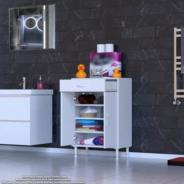 Modilayn EMİR 60 x 88 x 32,5 cm Çok Amaçlı 1 Çekmece 2 Kapaklı 3 Raf 4 Bölmeli Dolap - 4