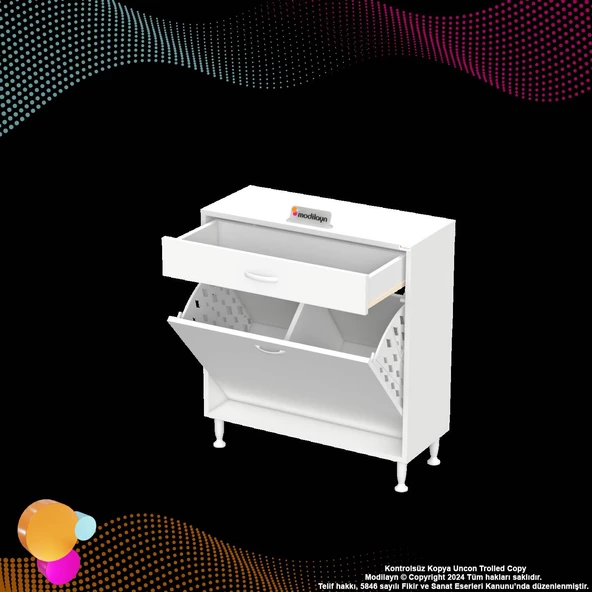 Modilayn EMİR 75x88x32,5 cm 2 Göz Sepetli kirli çamaşır düzenleyici dolap - 8