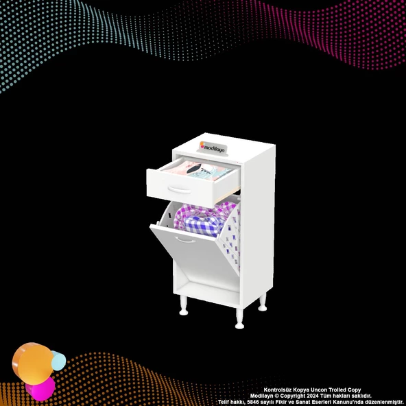 Modilayn EMİR 40x88x32,5 cm 1 Göz Sepetli kirli çamaşır çok foksiyonlu düzenleyici dolap - 7