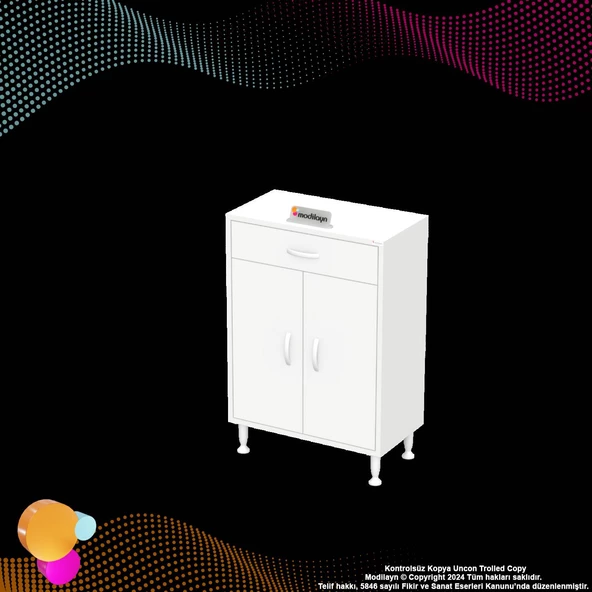 Modilayn EMİR 55 x 88 x 32,5 cm 1 Çekmece 2 Kapak 3 Raf 4 Bölme Çok Amaçlı Banyo & Mutfak Dolabı  - Resim 9