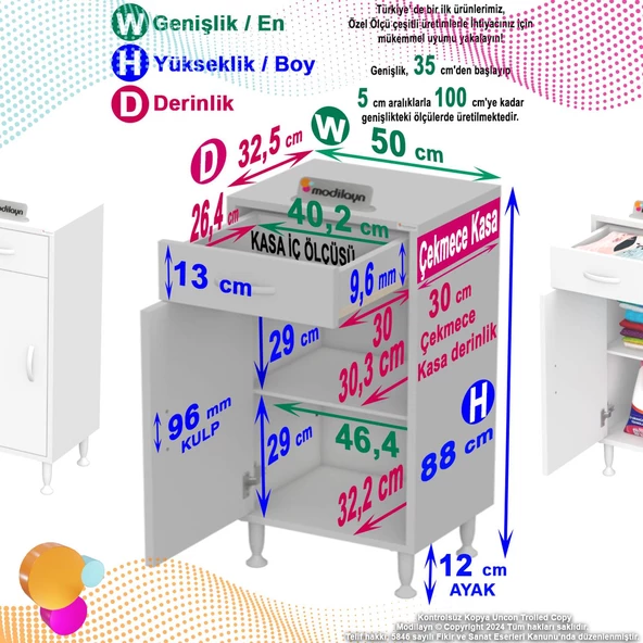 Modilayn EMİR 50x88x32,5 cm 1 Çekmece 1 Kapak 1 Raf 2 Bölme Çok Amaçlı Banyo & Mutfak Dolabı  - Resim 4