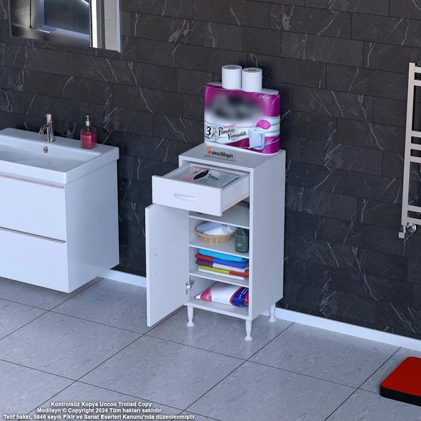 Modilayn EMİR 45 x 88 x 32,5 cm Çok Amaçlı 1 Kapaklı 1 Çekmece 3 Raf 4 Bölmeli Dolap