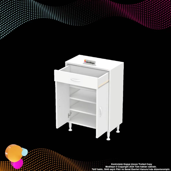 Modilayn EMİR 60 x 88 x 32,5 cm Çok Amaçlı 1 Çekmece 2 Kapaklı 3 Raf 4 Bölmeli Dolap - 8