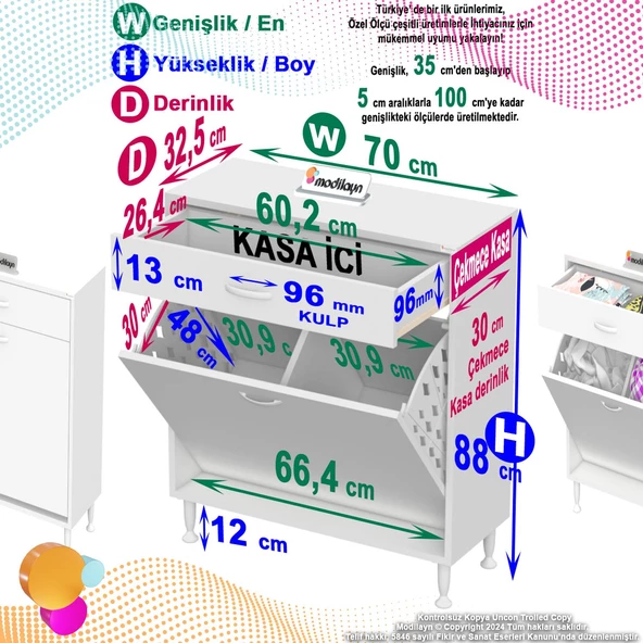 Modilayn EMİR 70x88x32,5 cm 2 Göz Sepetli  pratik çok fonksiyonlu düzenleyici dolap - 4