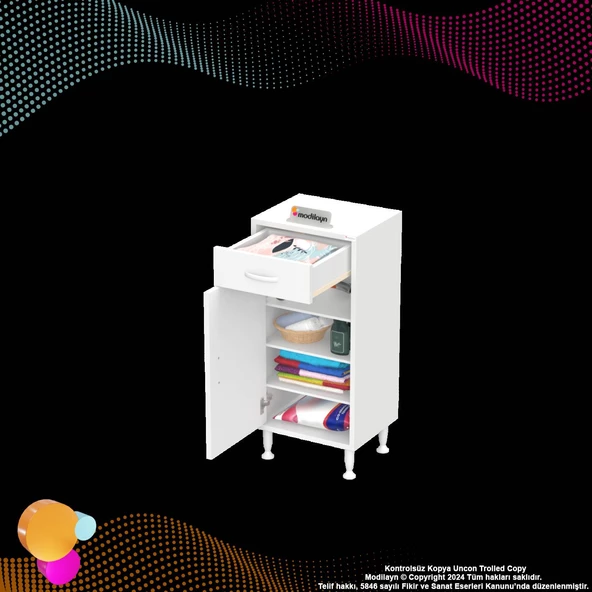 Modilayn EMİR 50 x 88 x 32,5 cm 1 Çekmece 1 Kapak 3 Raf 4 Bölme Çok Amaçlı Banyo & Mutfak Dolabı - 7