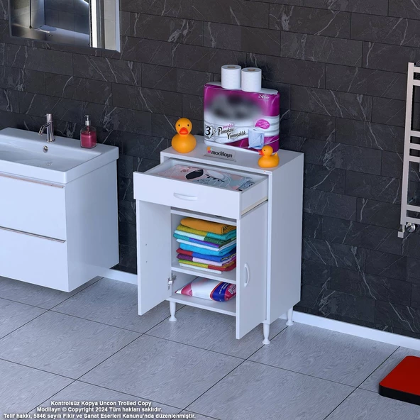 Modilayn EMİR 55 x 88 x 32,5 cm 1 Çekmece 2 Kapak 2 Raf 3 Bölme Çok Amaçlı Banyo & Mutfak Dolabı  ürün görseli