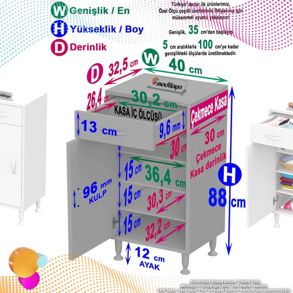 Modilayn EMİR 40 x 88 x 32,5 cm 1 Çekmece 1 Kapak 3 Raf 4 Bölme Çok Amaçlı Banyo & Mutfak Dolabı - 4