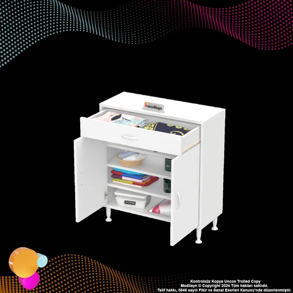 Modilayn EMİR 70 x 88 x 32,5 cm 1 Çekmece 2 Kapak 3 Raf 4 Bölme Çok Amaçlı Banyo & Mutfak Dolabı  - 9