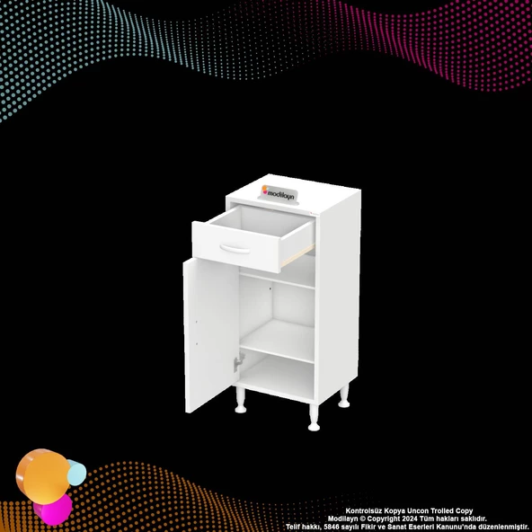 Modilayn EMİR 45 x 88 x 32,5 cm 1 Çekmece 1 Kapak 2 Raf 3 Bölme Çok Amaçlı Banyo & Mutfak Dolabı  - Resim 9