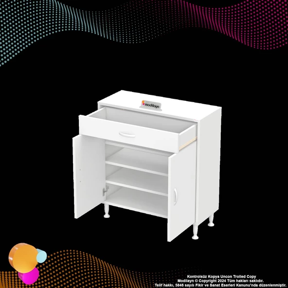 Modilayn EMİR 70 x 88 x 32,5 cm 1 Çekmece 2 Kapak 3 Raf 4 Bölme Çok Amaçlı Banyo & Mutfak Dolabı  - 4