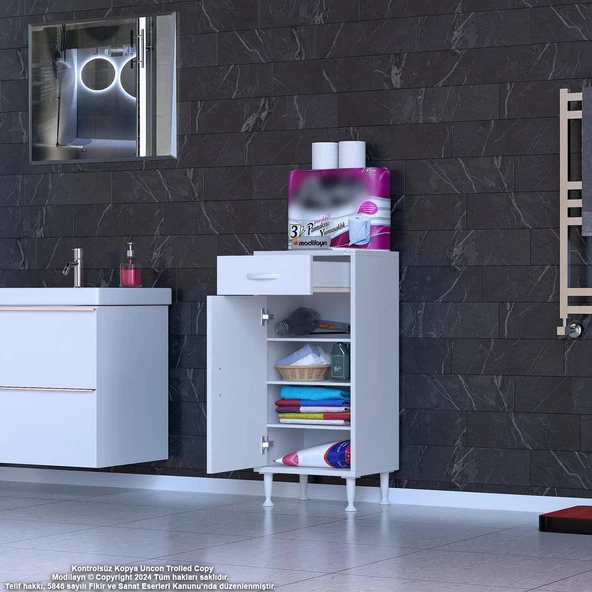 Modilayn EMİR 50 x 88 x 32,5 cm 1 Çekmece 1 Kapak 3 Raf 4 Bölme Çok Amaçlı Banyo & Mutfak Dolabı  - 3