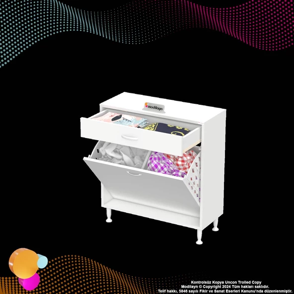 Modilayn EMİR 75x88x32,5 cm 2 Göz Sepetli kirli çamaşır düzenleyici dolap - 7