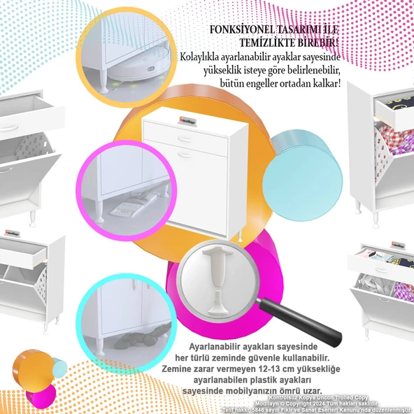 Modilayn EMİR 70x88x32,5 cm 2 Göz Sepetli  pratik çok fonksiyonlu düzenleyici dolap - 6