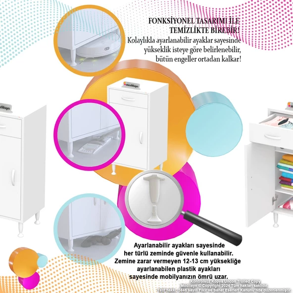 Modilayn EMİR 50 x 88 x 32,5 cm 1 Çekmece 1 Kapak 2 Raf 3 Bölme Çok Amaçlı Banyo & Mutfak Dolabı  - Resim 6