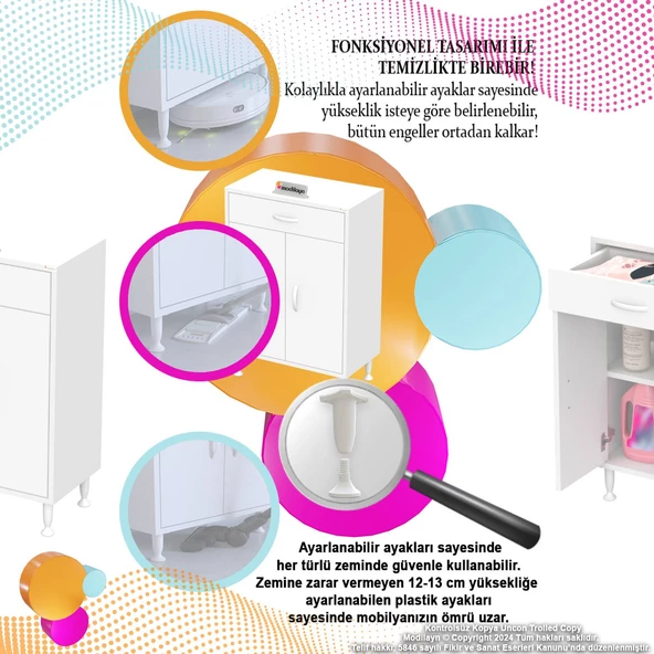 Modilayn EMİR 75x88x32,5 cm 1 Çekmece 2 Kapak 1 Raf 2 Bölme Çok Amaçlı Banyo & Mutfak Dolabı  - Resim 6