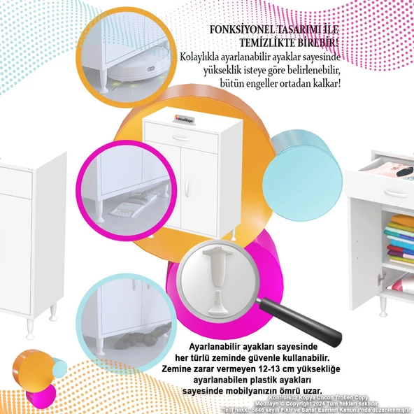 Modilayn EMİR 55 x 88 x 32,5 cm 1 Çekmece 2 Kapak 2 Raf 3 Bölme Çok Amaçlı Banyo & Mutfak Dolabı  - Resim 6