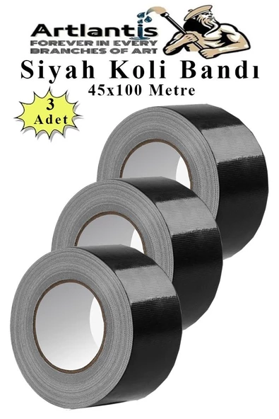 Siyah Koli Bantı 100 Metre 3 Adet 45mm x 100 Metre Renkli Koli Bandı Extra Güçlü Formül Akrilik Koli Bandı