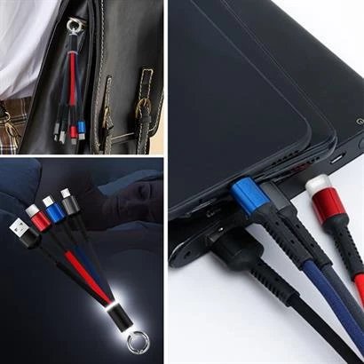 Petinka Şarj Kablosu 3 'in 1 USB Çıkışlı Mİikro TYPE-C 8pin Uyumlu Işıklı Anahtarlık Model - 9