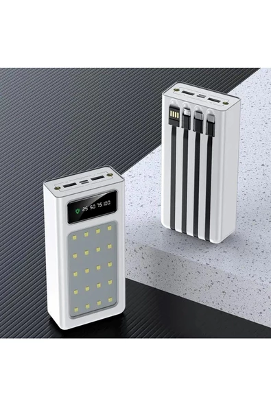 20.000 Mah Şarj Göstergeli Dahili Çoklu Kablolu Powerbank  acil durum ışık modu  ve fenerli - 2