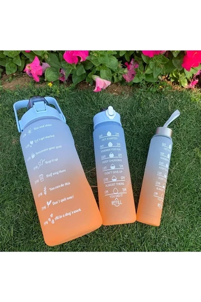 Su Matarası Su Şişesi Suluk 2 Lt 900ml Yavrulu 300 ml Spor Salonu Su Şişesi Motivasyonel 3'lü -CLKN-2020