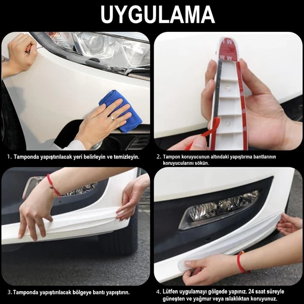 OTO MOTTO Esnek Tampon Koruma Bandı Tampon Kapı Koruyucu Şerit Yumuşak Bant Beyaz 4 Lü Paket - 5