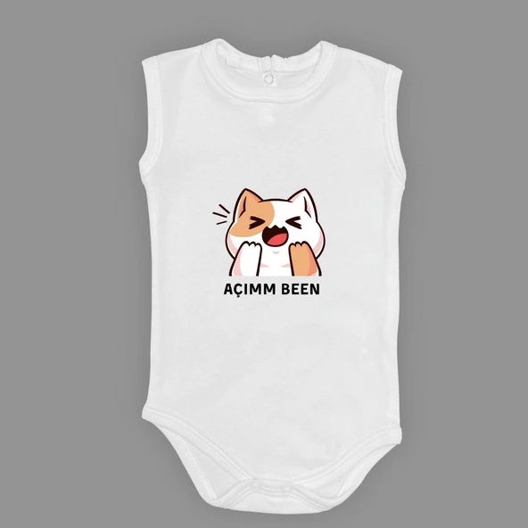 Açım Ben Kedi Baskılı Bebek Body Zıbın Çıtçıtlı Badi MNK0631 - 10