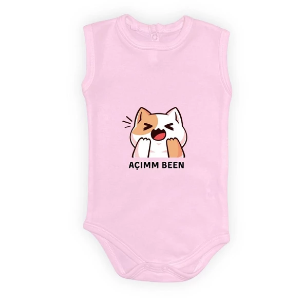 Açım Ben Kedi Baskılı Bebek Body Zıbın Çıtçıtlı Badi MNK0631 - 8