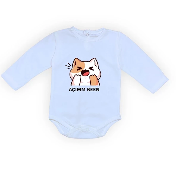 Açım Ben Kedi Baskılı Bebek Body Zıbın Çıtçıtlı Badi MNK0631 - 3