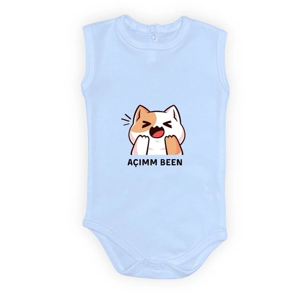 Açım Ben Kedi Baskılı Bebek Body Zıbın Çıtçıtlı Badi MNK0631 - 9