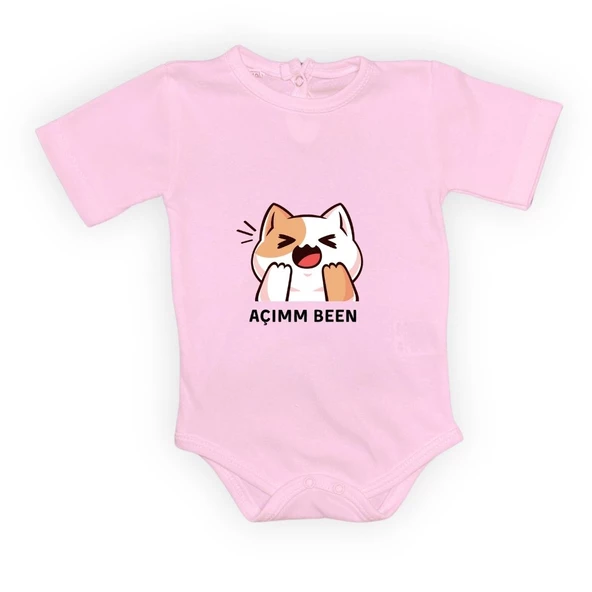 Açım Ben Kedi Baskılı Bebek Body Zıbın Çıtçıtlı Badi MNK0631 - 4