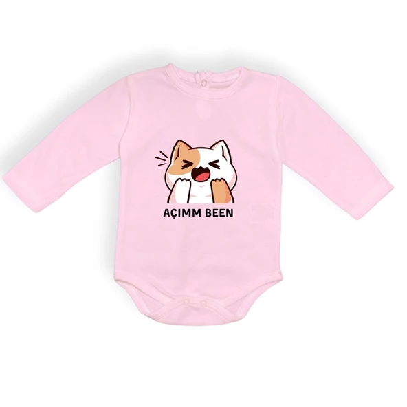 Açım Ben Kedi Baskılı Bebek Body Zıbın Çıtçıtlı Badi MNK0631 - 2