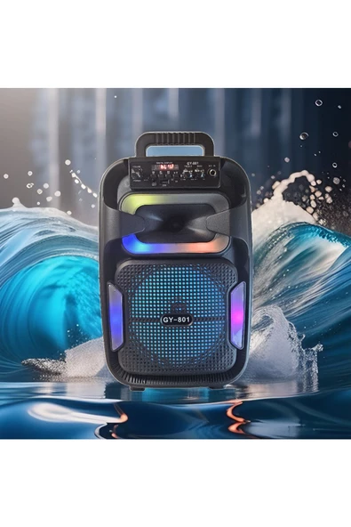 GY-801 8 İnç Taşınabilir Uzaktan Kumandalı Karaoke Mikrofonlu Bluetooth Hoparlör - 5