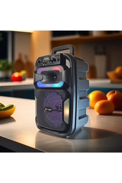 GY-801 8 İnç Taşınabilir Uzaktan Kumandalı Karaoke Mikrofonlu Bluetooth Hoparlör - 4