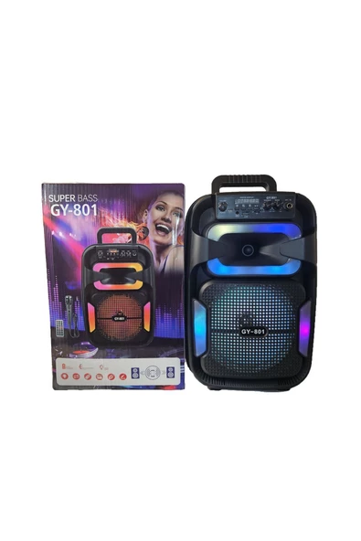 GY-801 8 İnç Taşınabilir Uzaktan Kumandalı Karaoke Mikrofonlu Bluetooth Hoparlör - 3