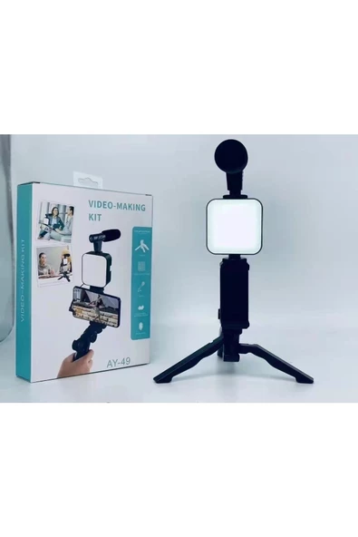 Ay-49 Video Making Kit Kumandalı Mikrofon Led Işık Mini Tripod Için Telefon Vlog Video Kayıt - 7