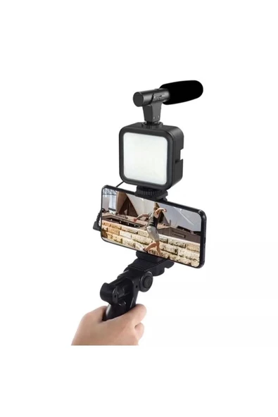 Ay-49 Video Making Kit Kumandalı Mikrofon Led Işık Mini Tripod Için Telefon Vlog Video Kayıt - 8