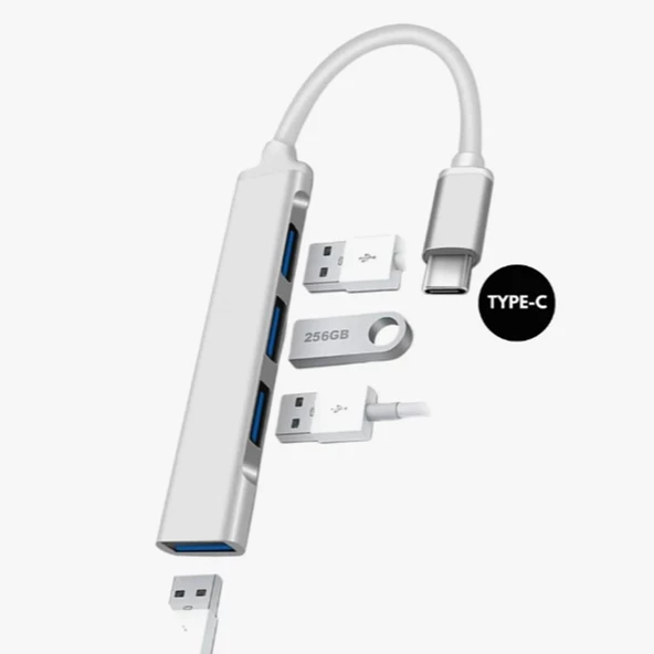 Multi Usb Çoklayıcı 4 Port 'lu Bağlantı İstasyonu İnce USB Bölücü TYPE-C Tipi Çoklu Adaptör - 4